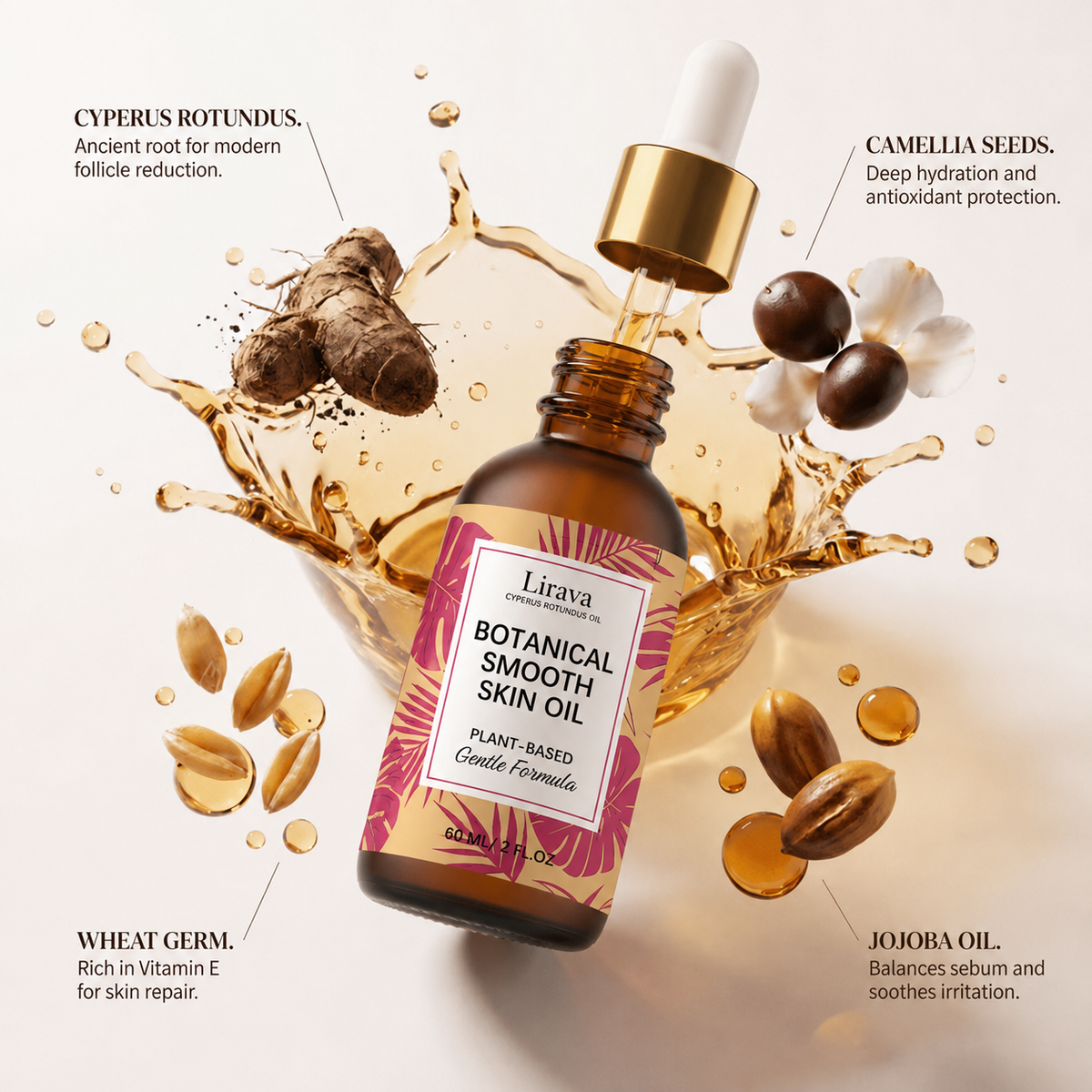 Lirava Root Science Hair-Reduction Oil — Botanical Post-Shave Smoothing Serum (60ml)