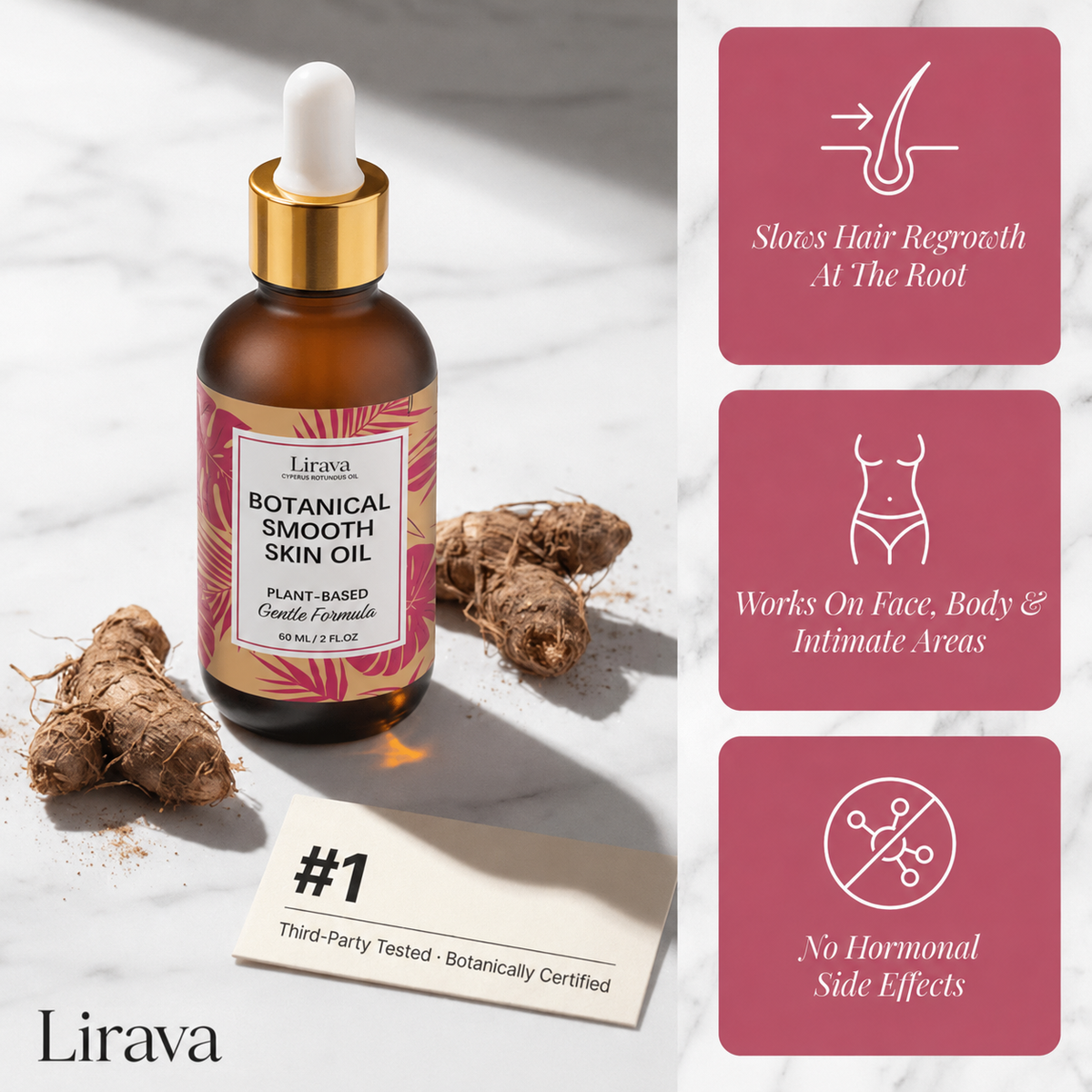 Lirava Root Science Hair-Reduction Oil — Botanical Post-Shave Smoothing Serum (60ml)