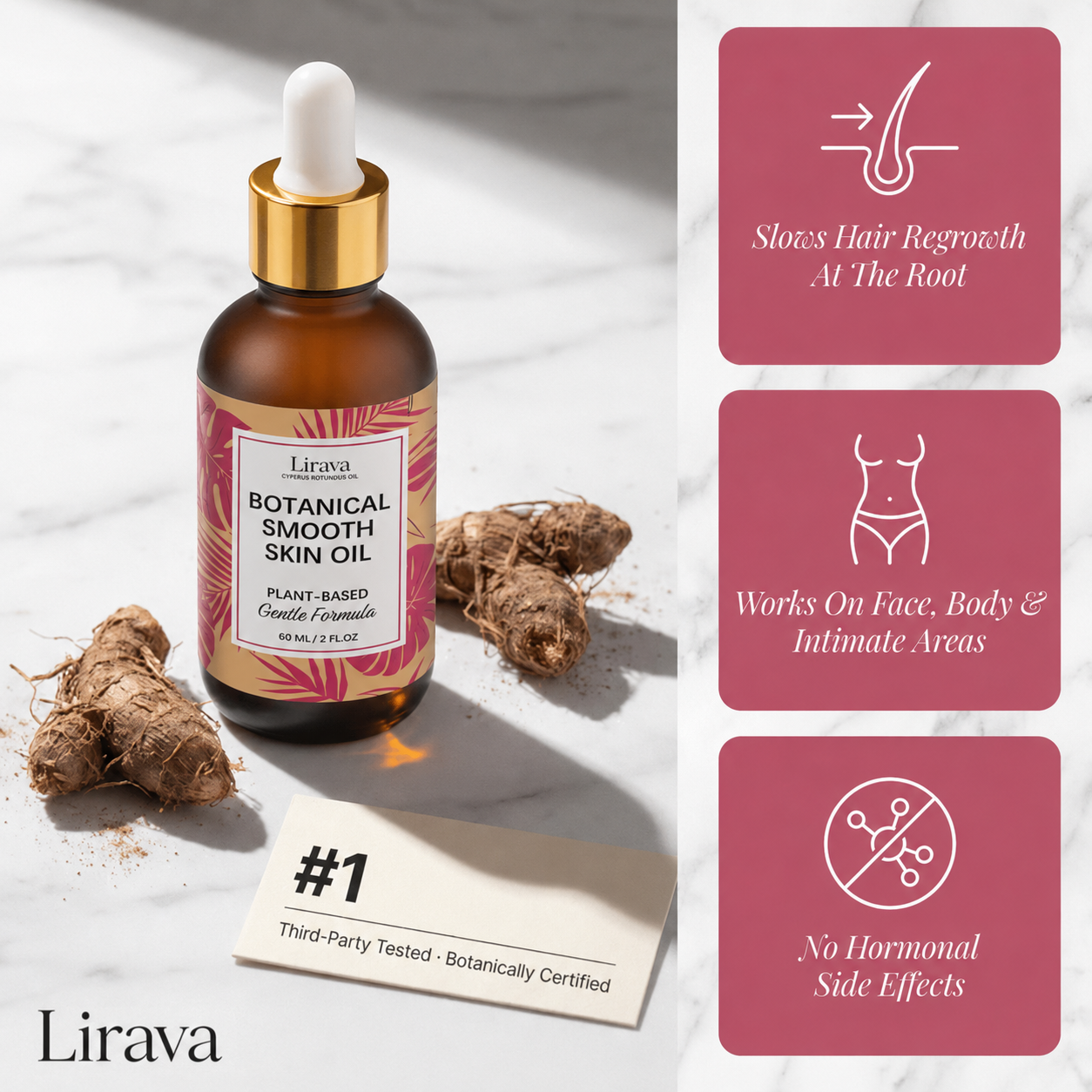 Lirava Root Science Hair-Reduction Oil — Botanical Post-Shave Smoothing Serum (60ml)