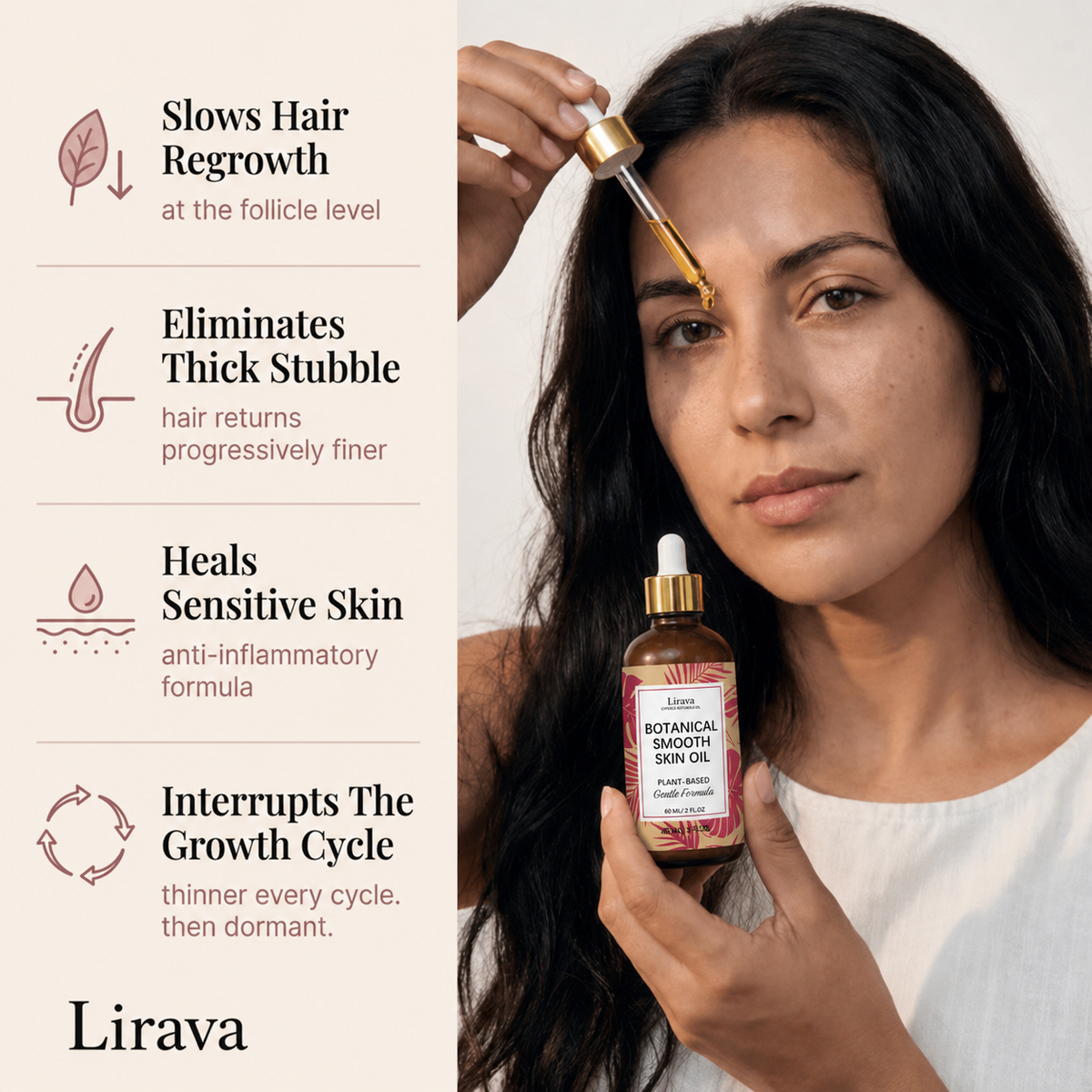 Lirava Root Science Hair-Reduction Oil — Botanical Post-Shave Smoothing Serum (60ml)